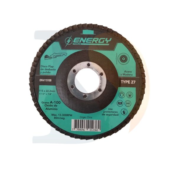 Disco flap p/acero y madera 115×22.2mm G100 Energy  [UM 10u | 20u | 200u]