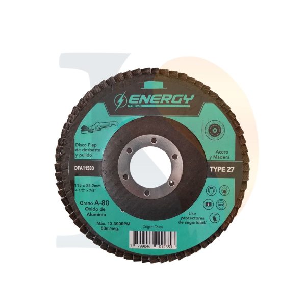 Disco flap p/acero y madera 115×22.2mm G80 Energy  [UM 10u | 20u | 200u]